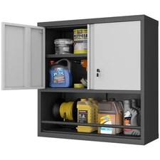 Metal Storage Cabinet, Wall Mount Storage Cabinets with Locking Doors and Shelf