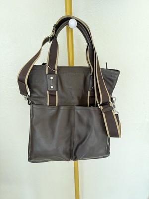 Auth Coach Women Tote Bag F70558 Heritage Web Leather Foldover