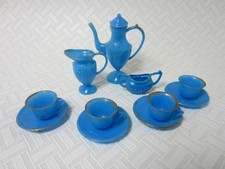 Miniature Tea Set Vintage Hong Kong Complete Set Small Doll, Dollhouse Size Blue
