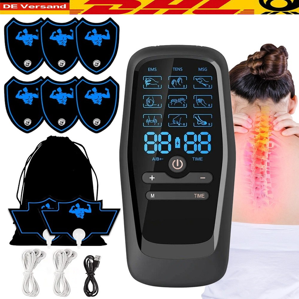 Tens Gerät Reizstromgerät Zweikanal 9 modi Pulsmassagegerät EMS-Muskelstimulator