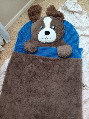 Hug Fun Costco Brown/Blue Plush Teddy Bear Zip Kids Sleeping Bag 66 x 28 Blanket - Picture 2 of 6