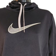 Nike Sportswear Club Fleece Pullover Hoodie Graphic Swoosh Black Womens Small