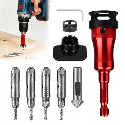 5pcs Wood Countersink Drill Bit Set w/ Bearing Depth Stop & Chamfer Cutter Tool
