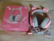 Onikuma K9 Professional Gaming Headset Pink w/Cat Ears, PC  PS5 USB Used Tested