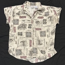 Vintage Cabin Creek Shirt Womens Large Animals Safari Button Up USA Made A14