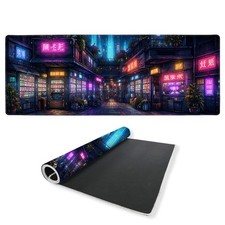 Cyberpunk Gaming Mouse Pad 35.4 x 15.7 Inches Neon Night Market Futuristic De...