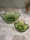 Vintage Anchor Hocking Avocado Green Glass Chip And Dip set MCM
