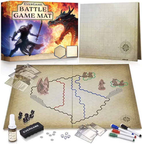 DND Game Mat 23x27 Double Sided Hex Square Grid Role Playing Board with Dice Set