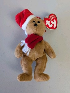 Ty Jingle Beanies 1997 Holiday Teddy Bear Plush Ornament Santa Hat Scarf