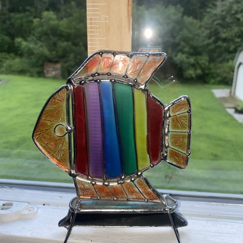 Rainbow Stained Glass (painted?) Fish Sun Catcher Window Shelf Sitter Decoration - Picture 11 of 12