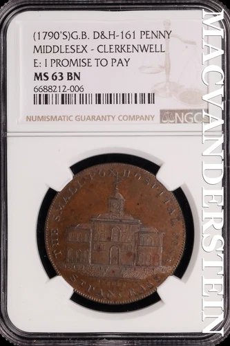 Great Britain: 1790's Middlesex Penny D&H-161 - NGC MS 63 BN - Scarce #SLG444