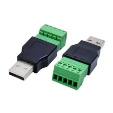 2 Pack USB 2.0 A Screw Terminal Block Connector Male Plug 5 Pin Female Bolt
