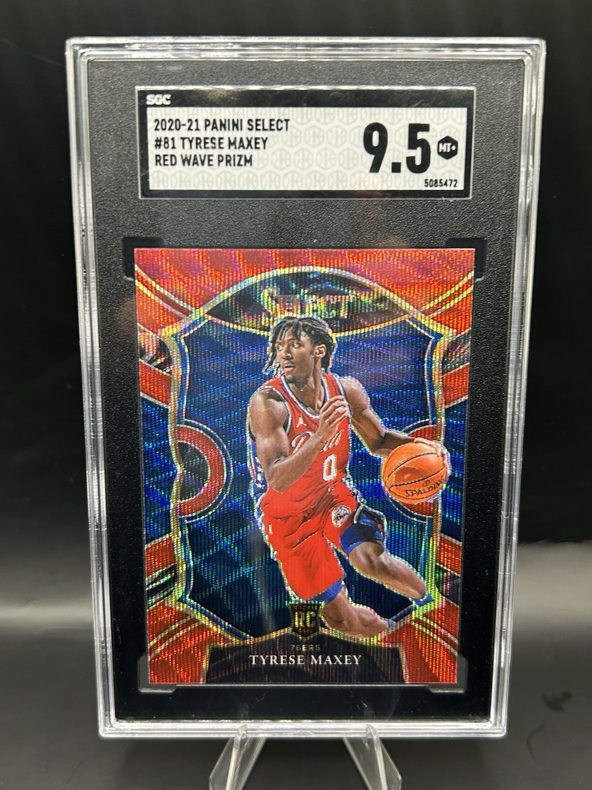 Tyrese Maxey 2020-21 Select RC Concourse Red Wave Prizm SP Rookie #81 76ers 9.5