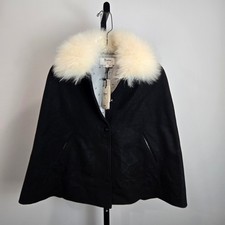 Bonpoint Couture Josephine Black Wool Cashmere Cape Faux Fur Collar Kids 12A NEW