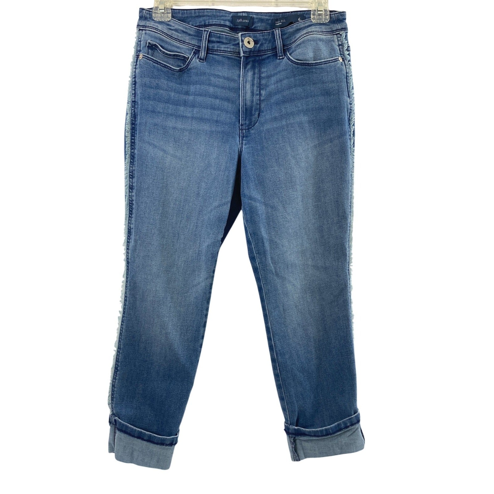 Womens 6p Blue Fringe Side Stripe Pockets