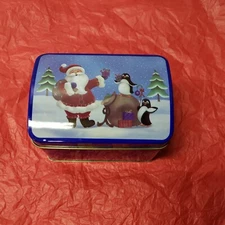 CHRISTMAS THEME TIN BOX WITH HINGE OPENING LID BY GREENBRIER INTERNATIONAL