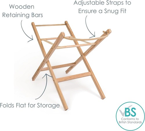 Clair de Lune Wooden Folding Moses Basket Stand - Natural - Picture 3 of 6