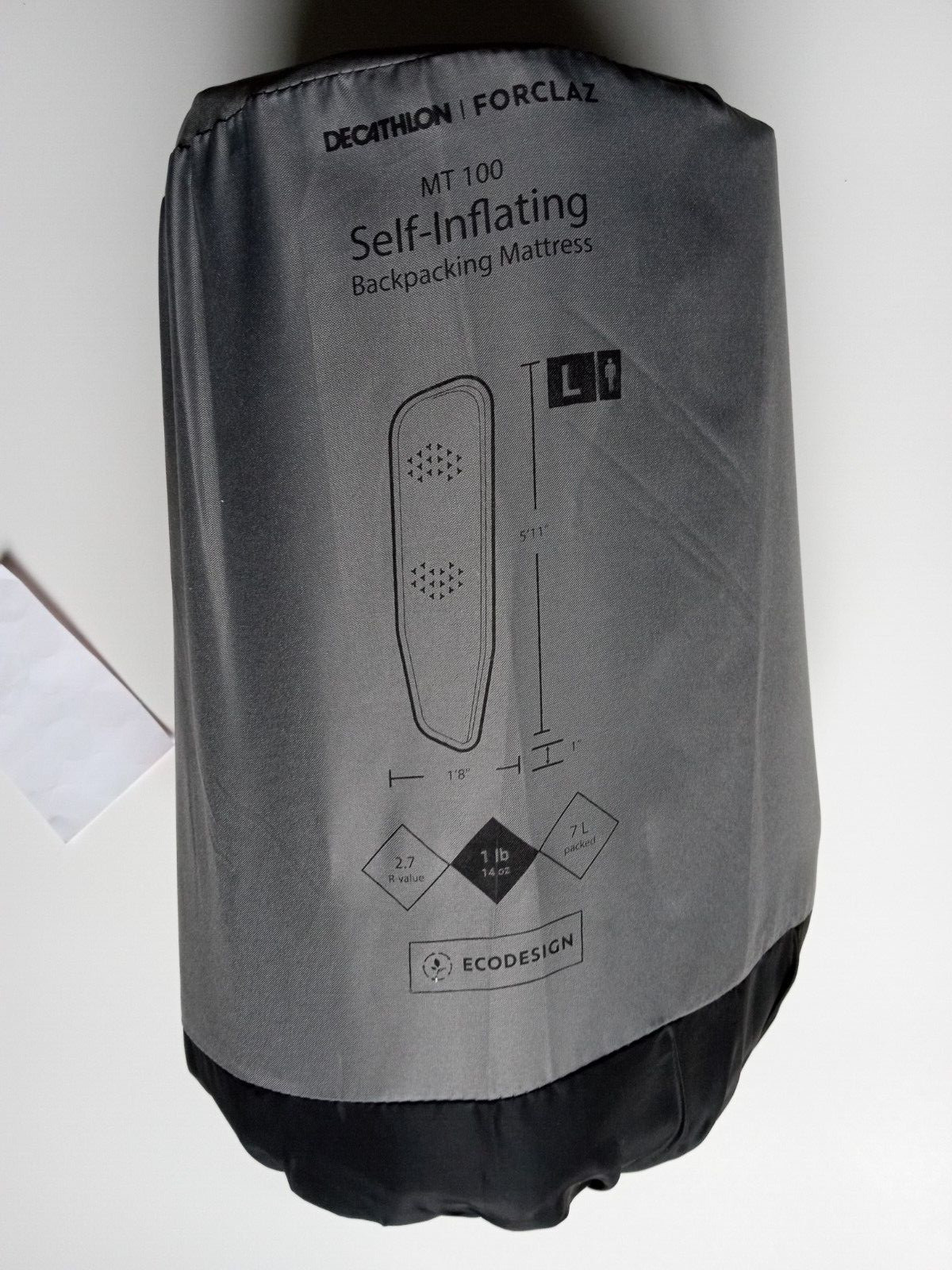 "Almohadilla para dormir para mochilero autoinflable y aislada gris 1 lb 14 oz 70,9"" 20,5"