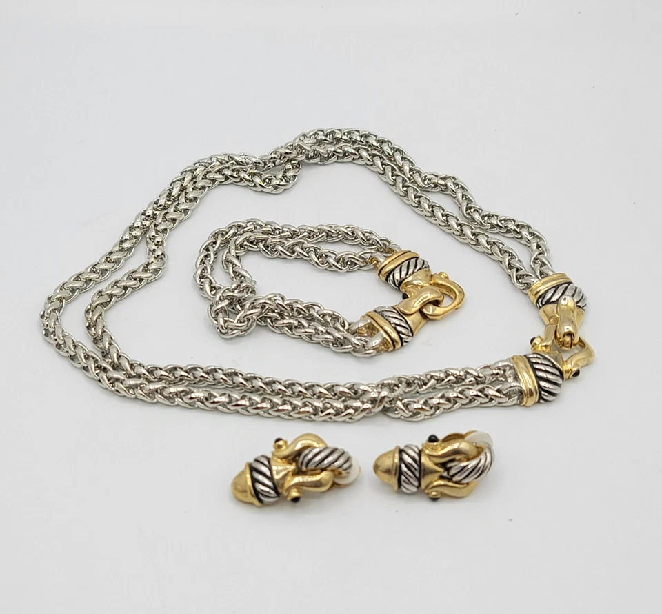 Juego de 3 piezas de colección gargantilla pulsera pendientes cabujón hebilla herradura broche joyería  Foto 3 de 4