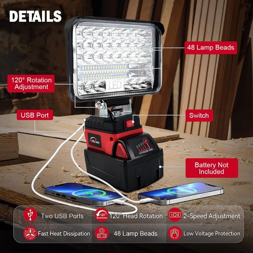 Wireless LED Work Light for Milwaukee M18 18V Battery Cordless Outdoor Lamp - Picture 26 of 64