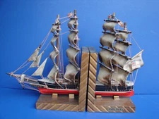 Vintage Wooden Cutty Sark Clipper Ship British Bookends Highly Detailed and RARE