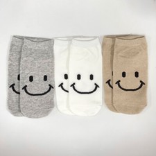 3 in 1 Set White, Gray, Beige Color With A Smile Pattern Korean Socks Children