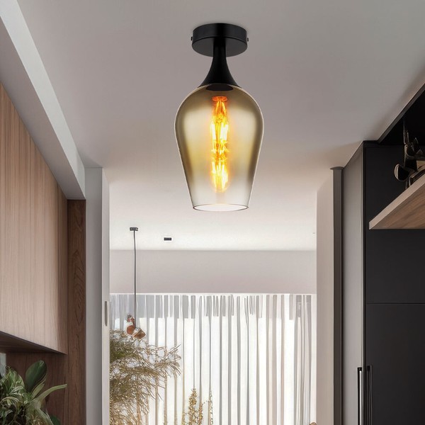 Deckenlampe Deckenleuchte Wohnzimmerlampe Glas Gold Flurlampe Schwarz H 30 Cm-image