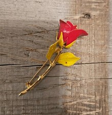 Rose Flower Brooch Pin Red and Yellow Enamel Floral Lapel Pin
