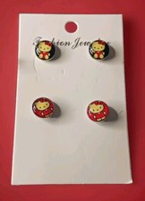 HELLO KITTY STAINLESS STEEL POST EARRINGS 8mm Cute Girls 2 Pair Studs NEW