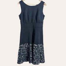 Sangria Black Sleeveless Bateau Neck Cut Out Lace Hem A-Line Knee Length Dress 6