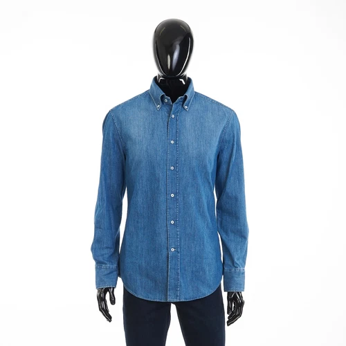 BRUNELLO CUCINELLI 890$ Denim Shirt - Slimfit, Button Down, Medium Blue Cotton