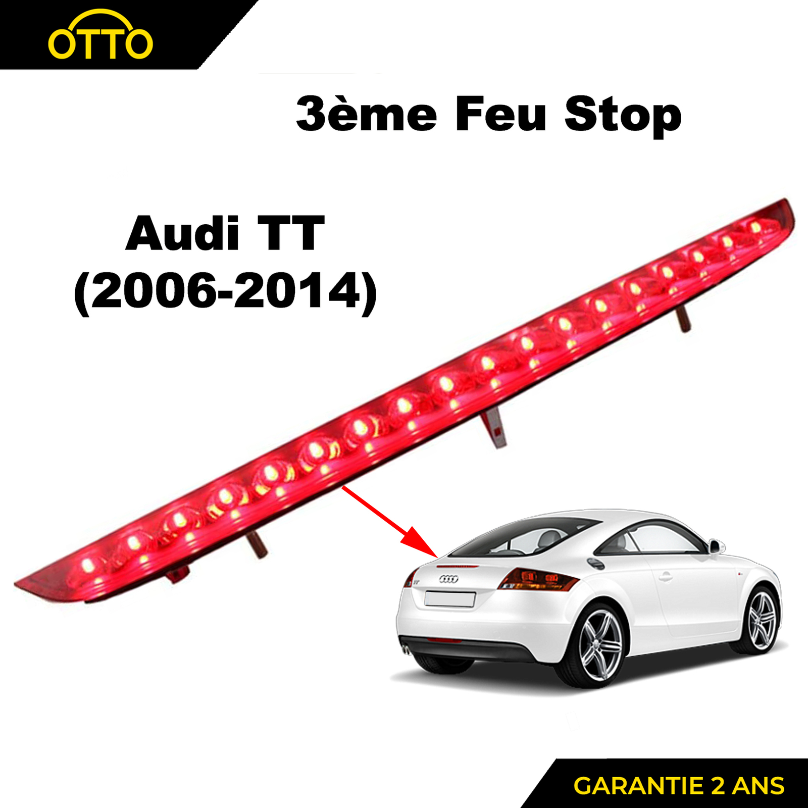 Bandeau 3ème feu stop central plastique ABS rouge pour Audi TT TTS 8J0945097 ajustement précis