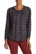 VELVET By Graham & Spencer Kissan Printed Gauze Peasant Blouse S Black $128 B1