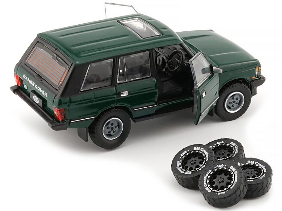 LAND ROVER RANGE ROVER LSE RHD GREEN W/EXTRA WHEELS 1/64 BY BM