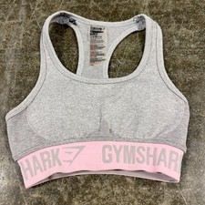 Gymshark Flex Sports Bra Women XS Gray Pink Nylon Stretch Gym Training Crossback