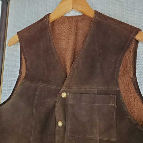 VTG BUCKBOARD Maryland Size 40 Mens Thick Suede Sherpa Snap Vest Western Brown image 12
