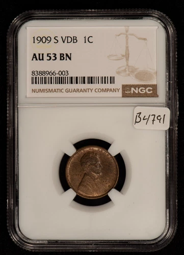 1909-S VDB 1c Lincoln Wheat Small Cent - Key Date - NGC AU 53 BN - SKU-B4791