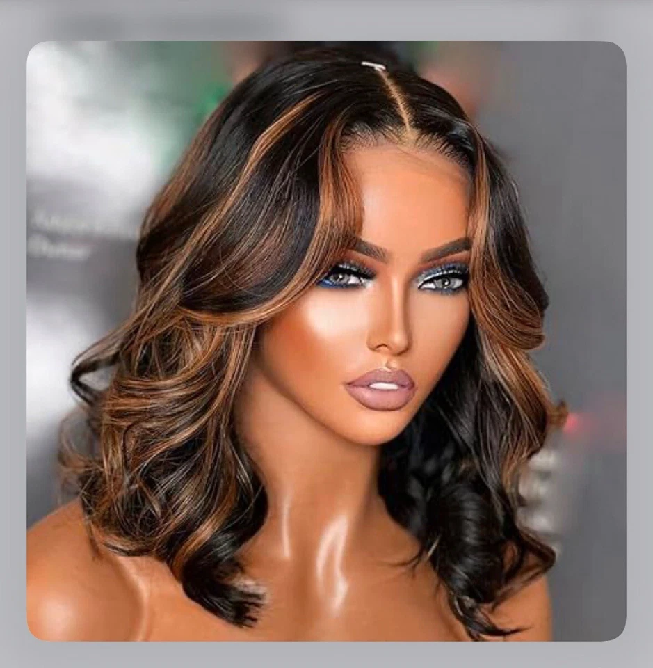 Nueva Peluca Larga Mezcla Cabello Humano Ondulada Marrón Rubio Destacados Encaje Frontal Mujeres Cabello Foto 2 de 3