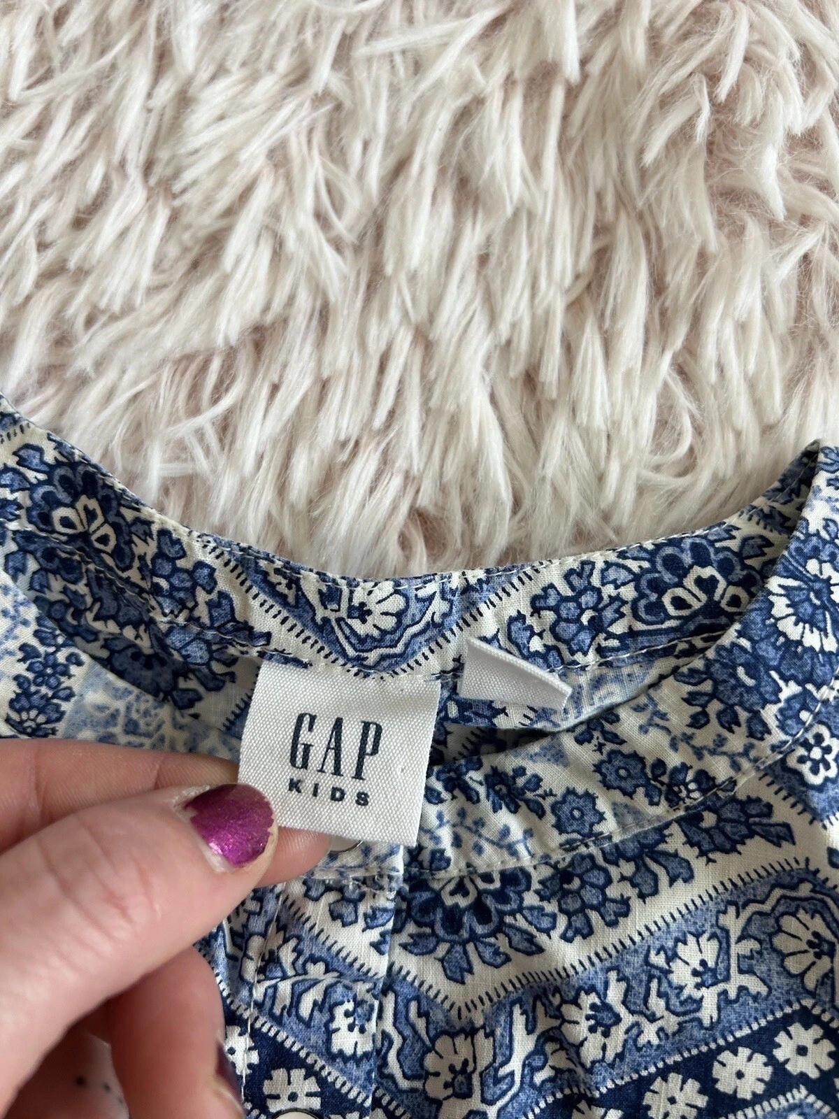 OFF WHITE Abito Chevron Gaps Bambini Blu Off Bianco Floreale Paisley 100% Cotone Bottone XS 4