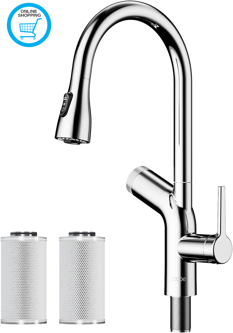 Kitchen Tap with Water Filter, Kitchen Tap Mixer Pull-Down Sprayer, High Arc Swi