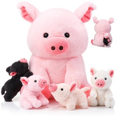 5 Pcs Pig Animals, 12 Inch Large Plush Mommy Pig with 4 Little Baby in Mother...