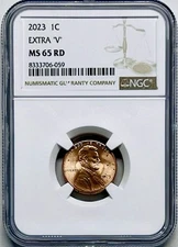 2023 EXTRA ' V ' ERROR VDB V LINCOLN SHIELD PENNY NGC MS65 RD CENT RARE VARIETY
