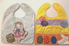 Handmade Quilt Embroidered Easter Bunny Rabbit Eggs Basket Baby Toddler Bib NEW