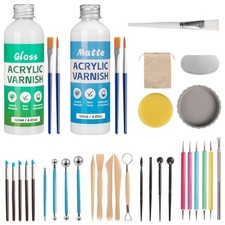 240ml Dry Clay Glaze with 33pcs Clay Tools kit, Gloss & Matte Clay Varnish Pr...