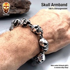 15 mm Skull Armband - Edelstahl Biker Totenkopf Anhänger Panzerarmband Herren 
