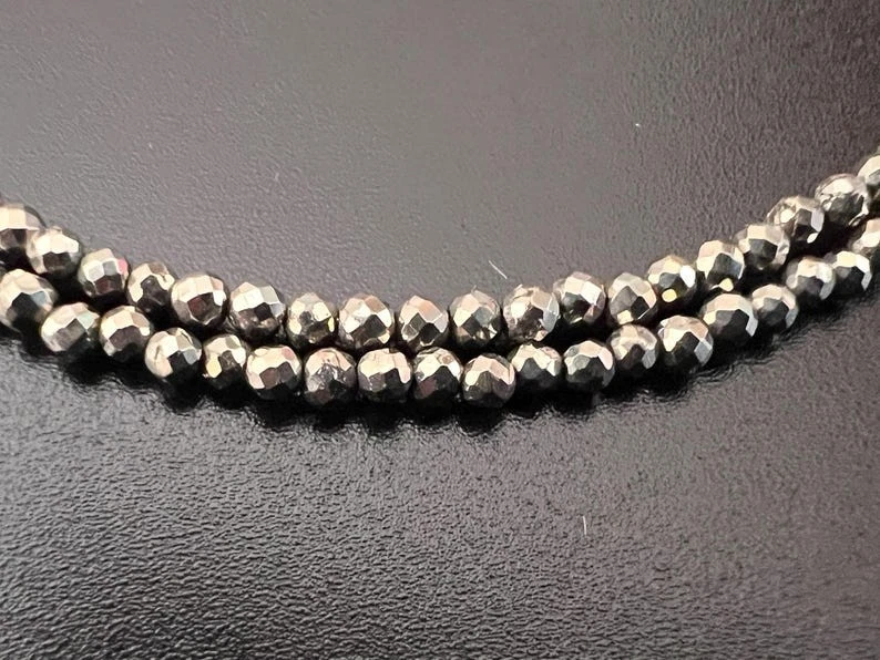 2-3 мм A ++ черный пирит граненый круглый драгоценных камней бисер ожерелья 18'' мужчин и женщин - Изображение 2 из 4