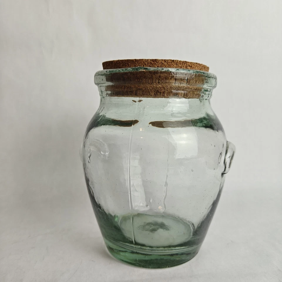 VTG Recycled Green Glass Jar, Heavy, Cork Lid Made In Mexico 6" Tall - Image 4 of 4