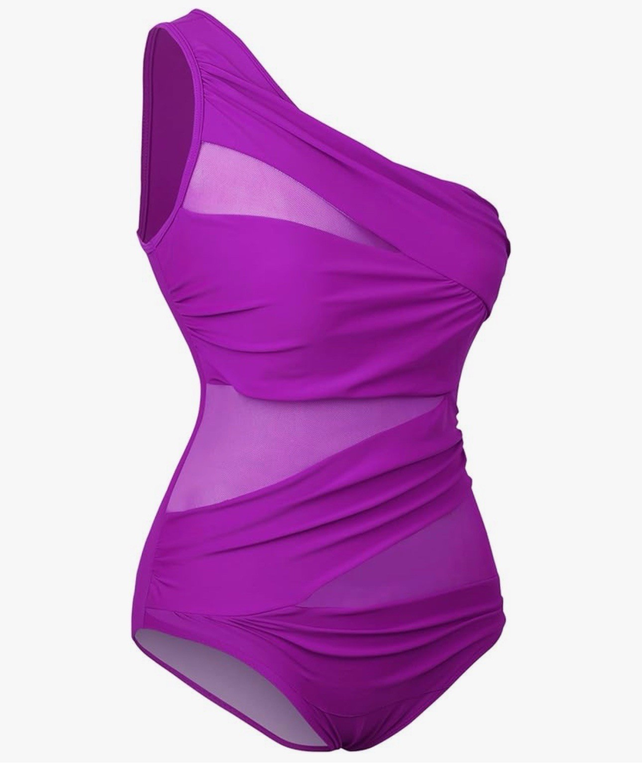 Women's One-Shoulder Mesh See-Through Purple Swimsuit XXL