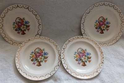 Century Salem Plates 4 Floral Basket Cross Stitch Pattern 22 Carat Gold