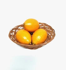 Lot of 3 Faux Meyer Lemons - Realistic Size, Texture, & Color w/ Display Basket